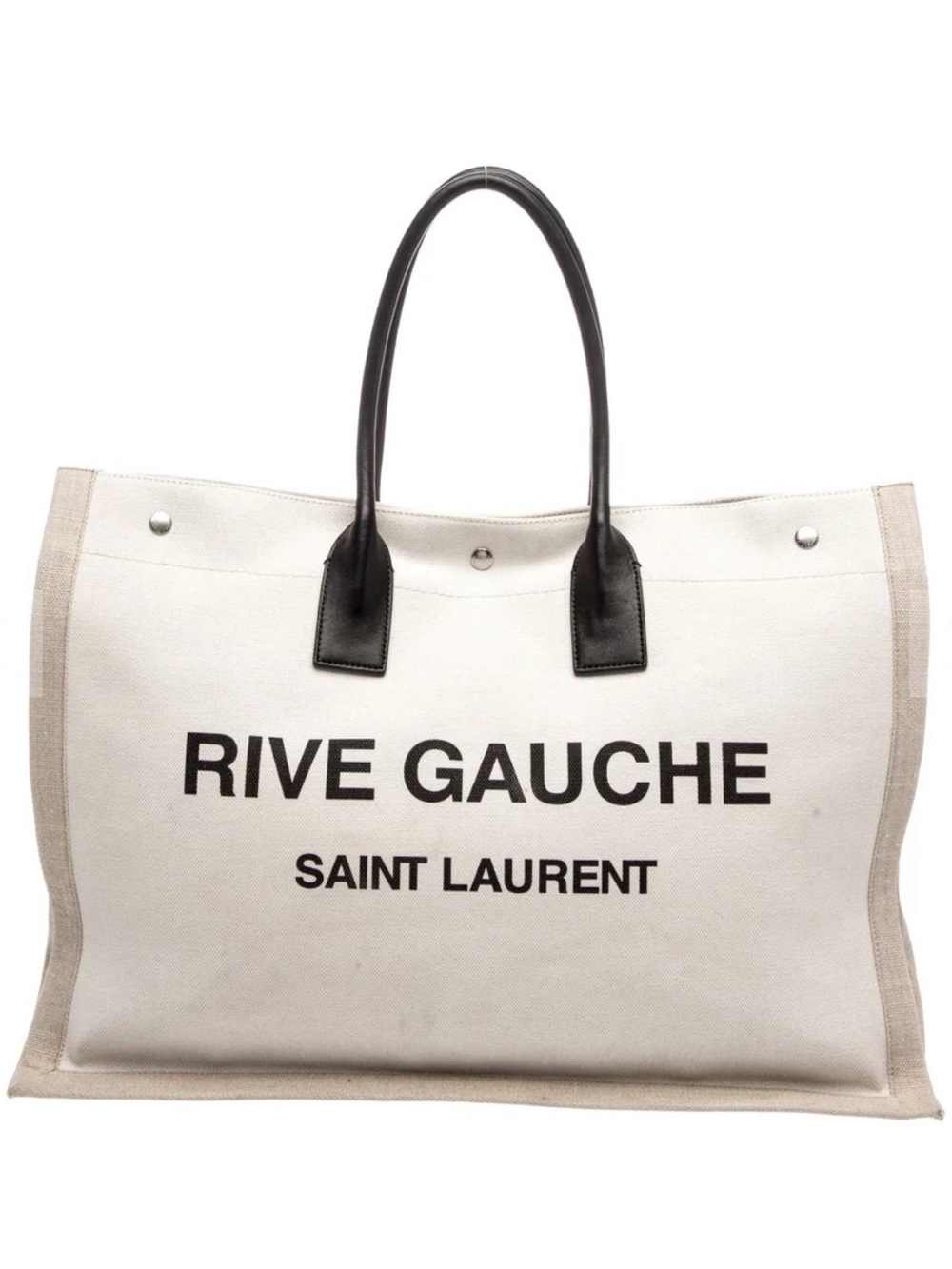 Saint Laurent Rive Gauche Canvas Tote in White with Black Handles